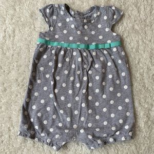5/$15 Carter's Girl Grey w/ White Polka Dot Romper